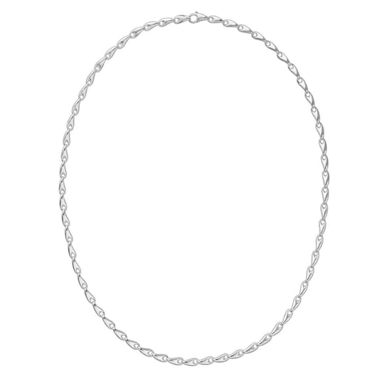 A long silver linked necklace