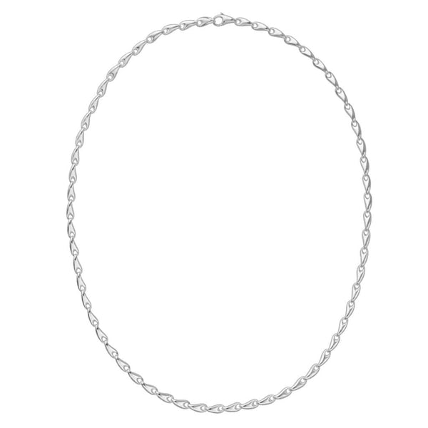 A long silver linked necklace