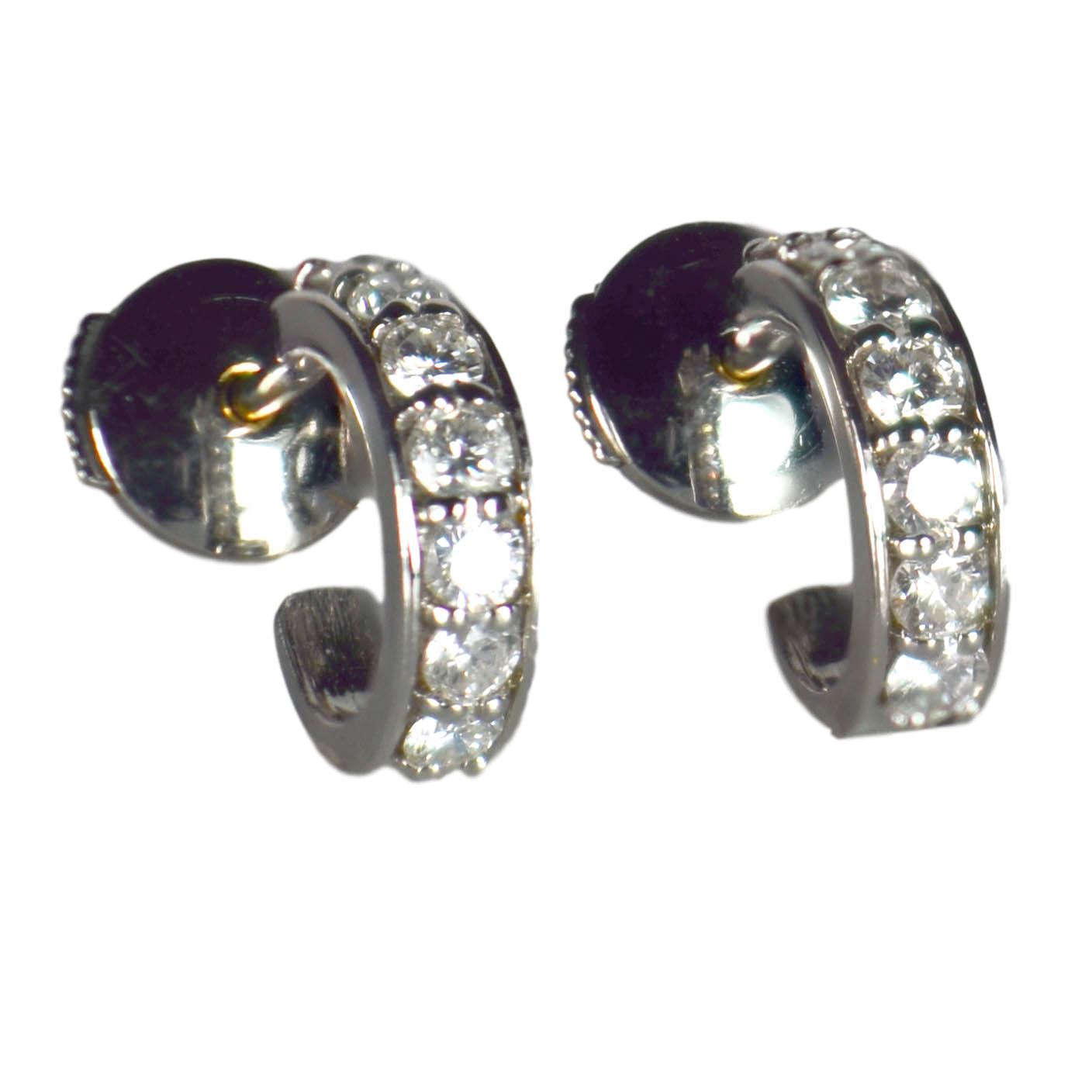 French Diamond and 18ct White Gold Huggie Half Hoop Earrings