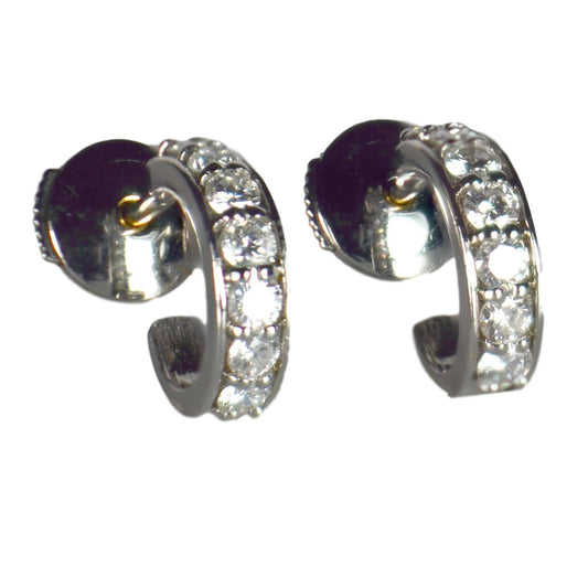 French Diamond and 18ct White Gold Huggie Half Hoop Earrings