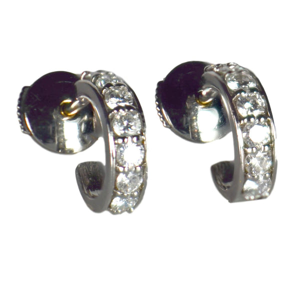 French Diamond and 18ct White Gold Huggie Half Hoop Earrings