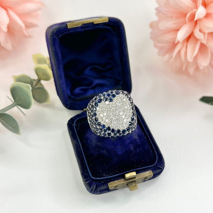 Vintage Sapphire and Diamond Heart Bombe Statement Ring
