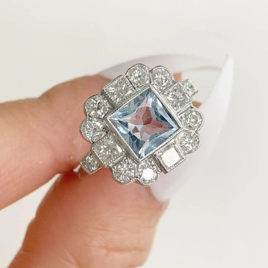 1.5 Carat Aquamarine And Diamond Ring In 18 Carat White Gold