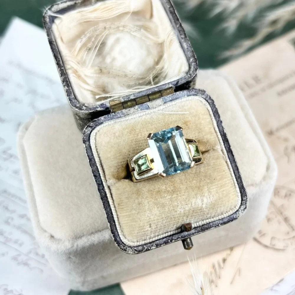 Vintage 18 Carat Gold Aquamarine And Peridot Cocktail Ring