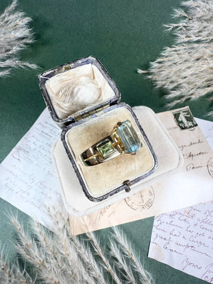 Vintage 18 Carat Gold Aquamarine And Peridot Cocktail Ring