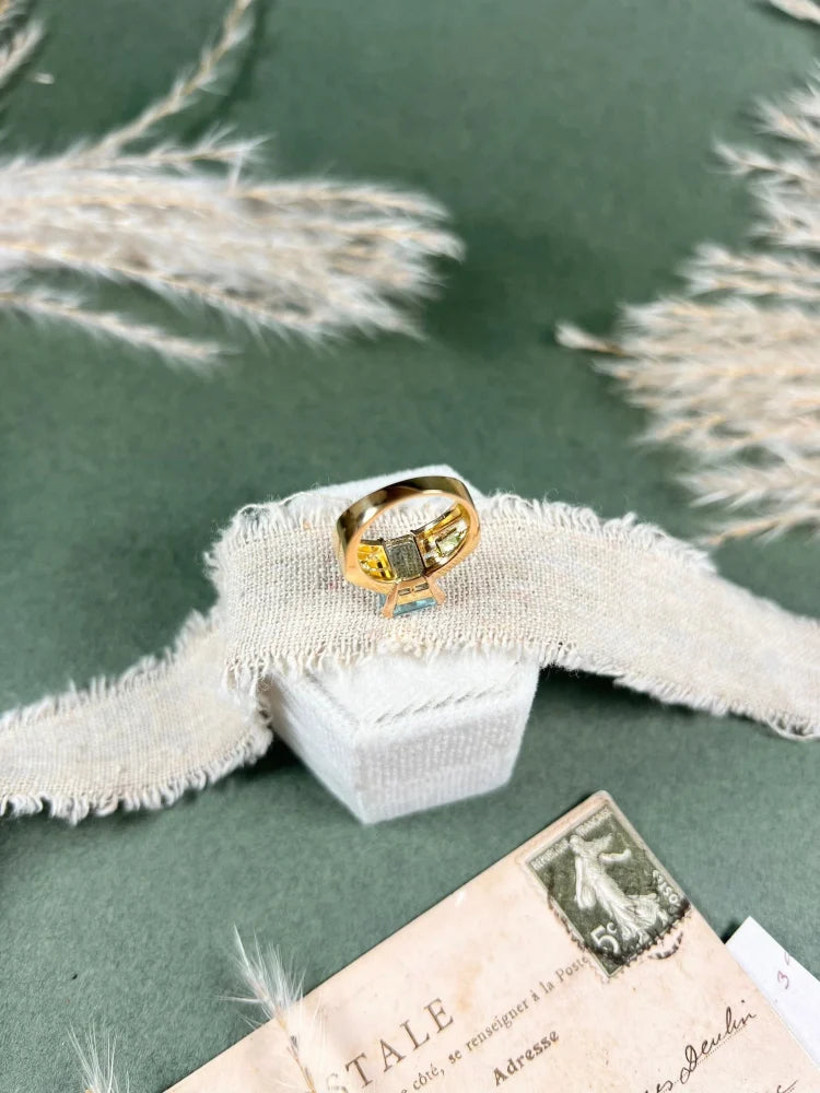Vintage 18 Carat Gold Aquamarine And Peridot Cocktail Ring