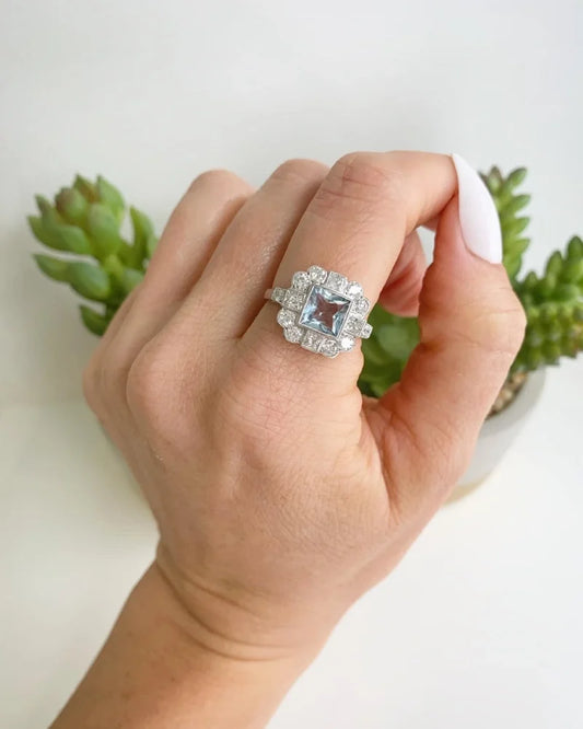 1.5 Carat Aquamarine And Diamond Ring In 18 Carat White Gold