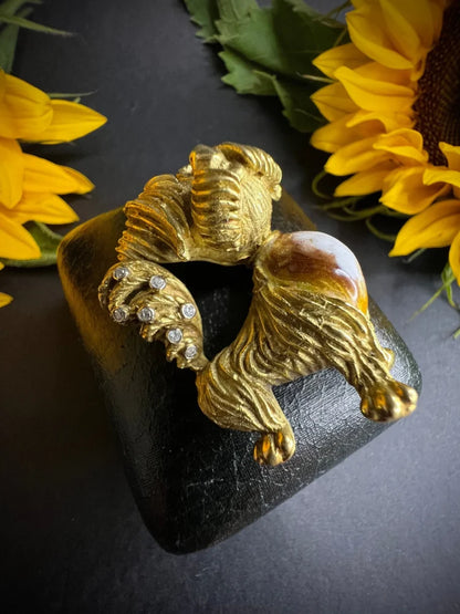 Vintage 18ct Gold Dog Brooch with Diamond Ruby and Enamel