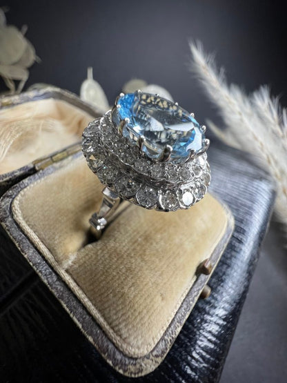 Vintage 18ct White Gold Aquamarine and Diamond Tiered Dress Ring