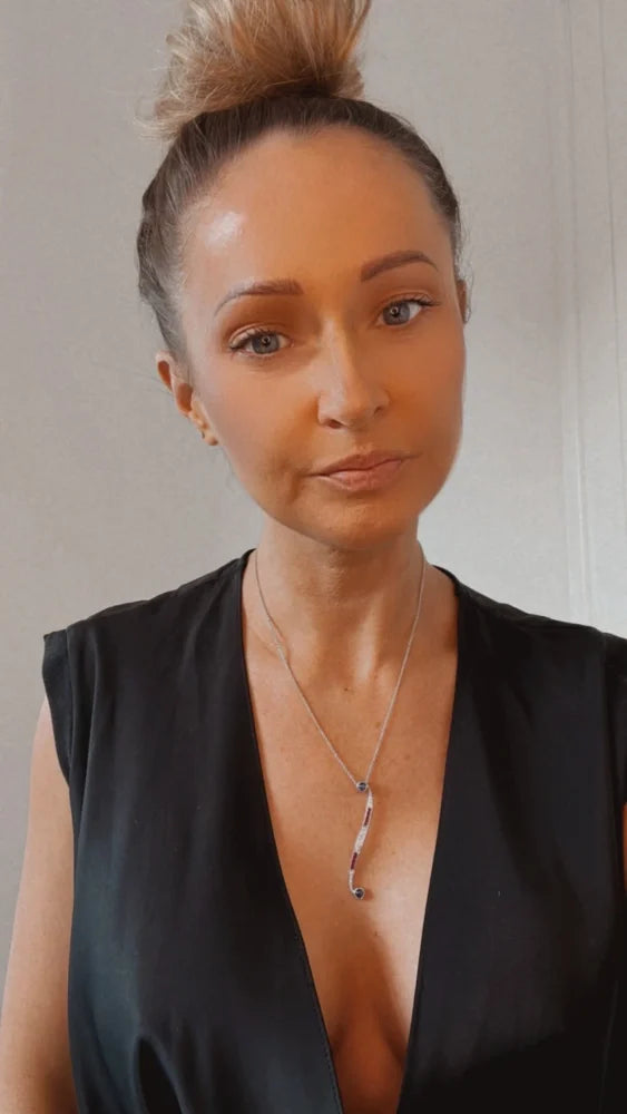 Contemporary 18 Carat White Gold, Sapphire, Ruby, And Diamond Pendant Necklace