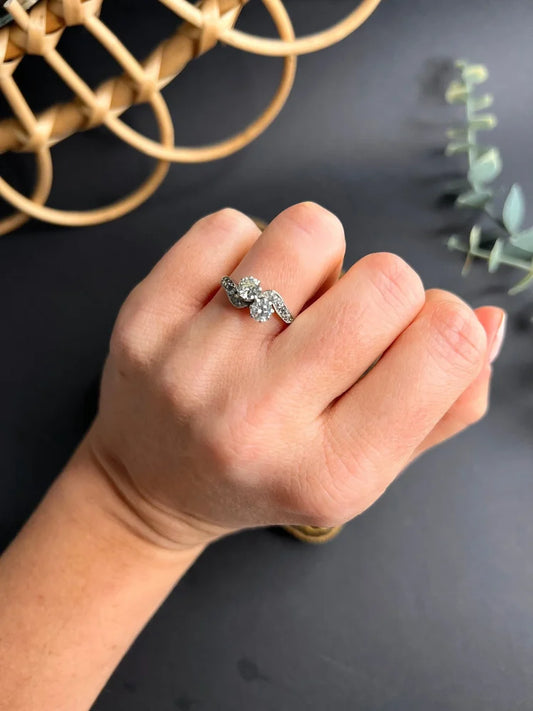 Antique Diamond Toi et Moi Crossover Engagement Ring In Platinum