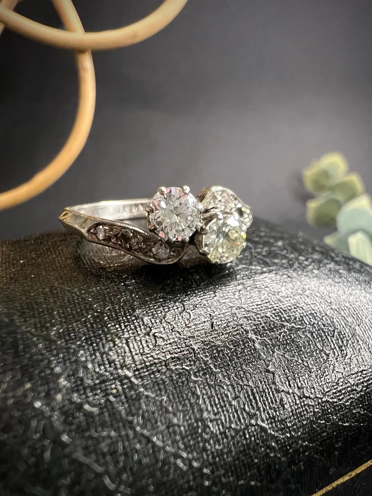 Antique Diamond Toi et Moi Crossover Engagement Ring In Platinum