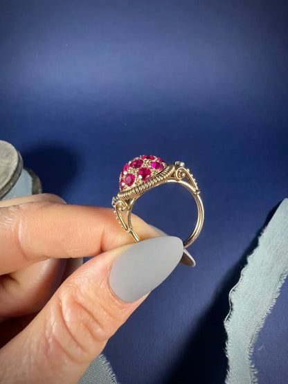 Vintage 1940s Ruby and Diamond Bombe Cluster Ring