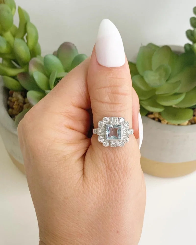 1.5 Carat Aquamarine And Diamond Ring In 18 Carat White Gold