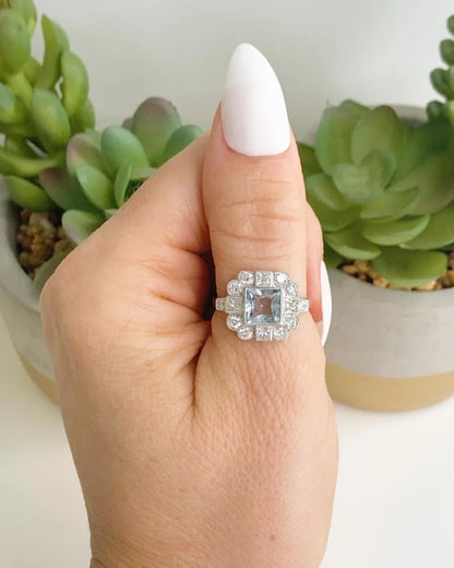 1.5 Carat Aquamarine And Diamond Ring In 18 Carat White Gold