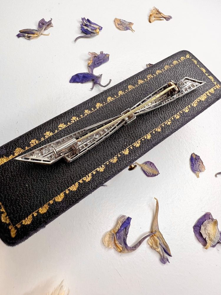 Antique Edwardian Platinum Bow Brooch with Diamond and Sapphires, Circa 1910