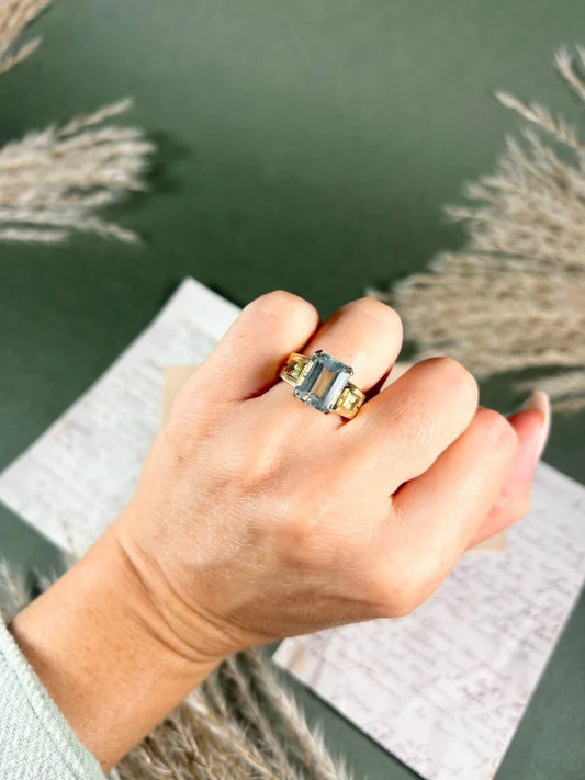 Vintage 18 Carat Gold Aquamarine And Peridot Cocktail Ring