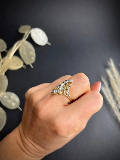 Antique Art Nouveau Old Cut Diamond Ring In 18 Carat Yellow And White Gold