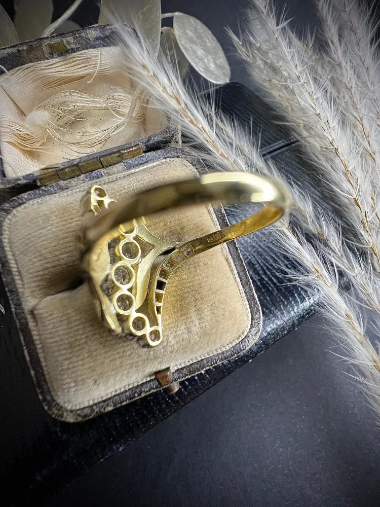 Antique Art Nouveau Old Cut Diamond Ring In 18 Carat Yellow And White Gold