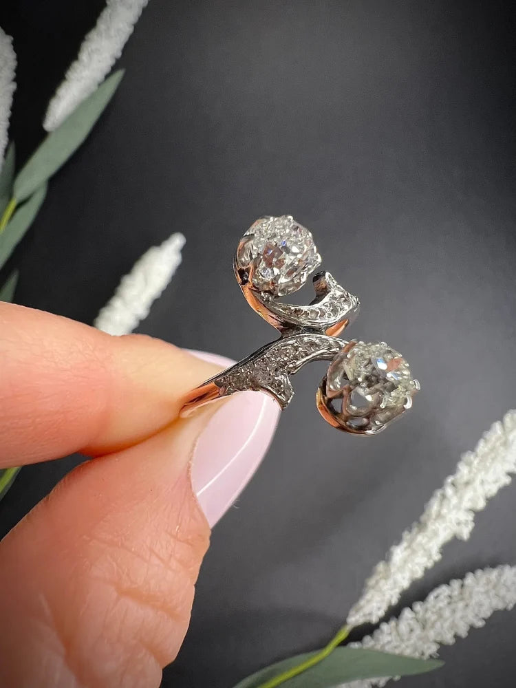Belle Epoque Antique Diamond Toi et Moi Two Stone Ring
