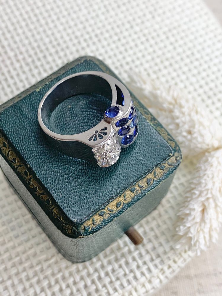 Vintage Old Cut Diamond And Sapphire Cocktail Ring In Platinum