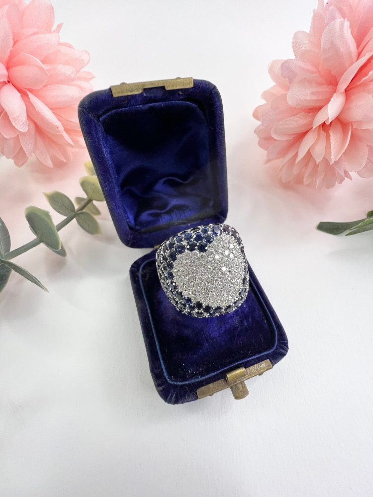 Vintage Sapphire and Diamond Heart Bombe Statement Ring