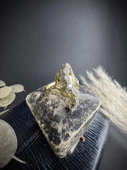 Antique Art Nouveau Old Cut Diamond Ring In 18 Carat Yellow And White Gold