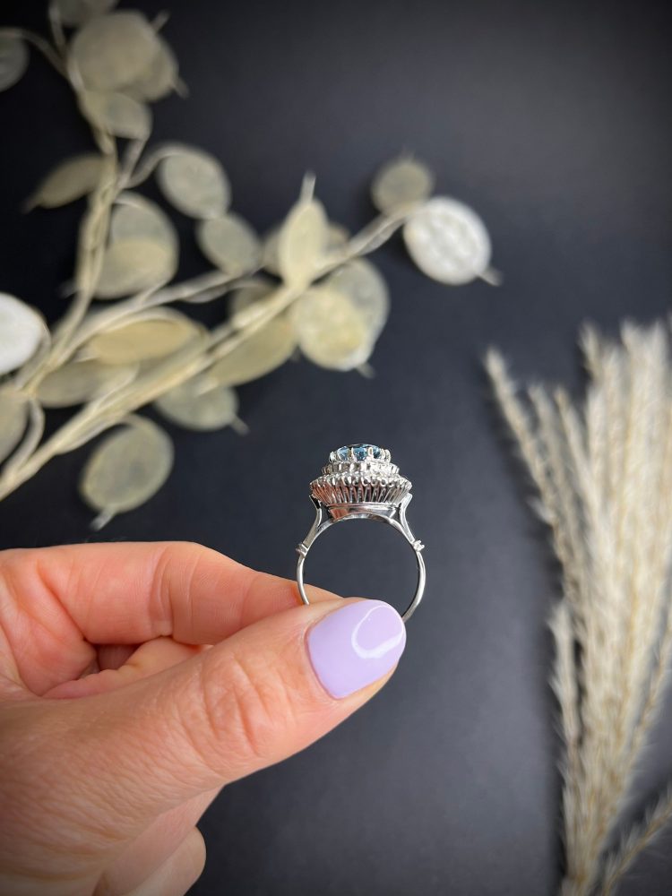 Vintage 18ct White Gold Aquamarine and Diamond Tiered Dress Ring