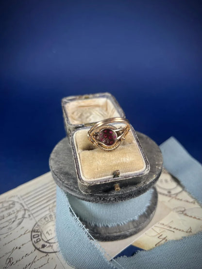 Vintage 1940s Ruby and Diamond Bombe Cluster Ring
