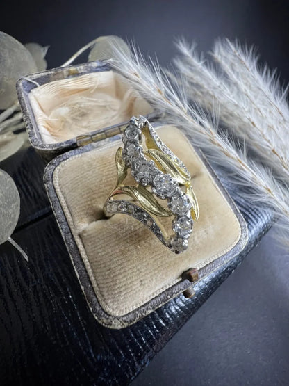 Antique Art Nouveau Old Cut Diamond Ring In 18 Carat Yellow And White Gold