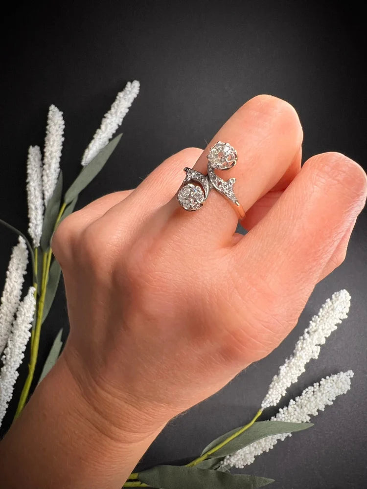 Belle Epoque Antique Diamond Toi et Moi Two Stone Ring