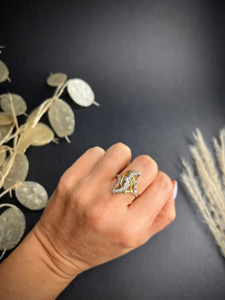 Antique Art Nouveau Old Cut Diamond Ring In 18 Carat Yellow And White Gold