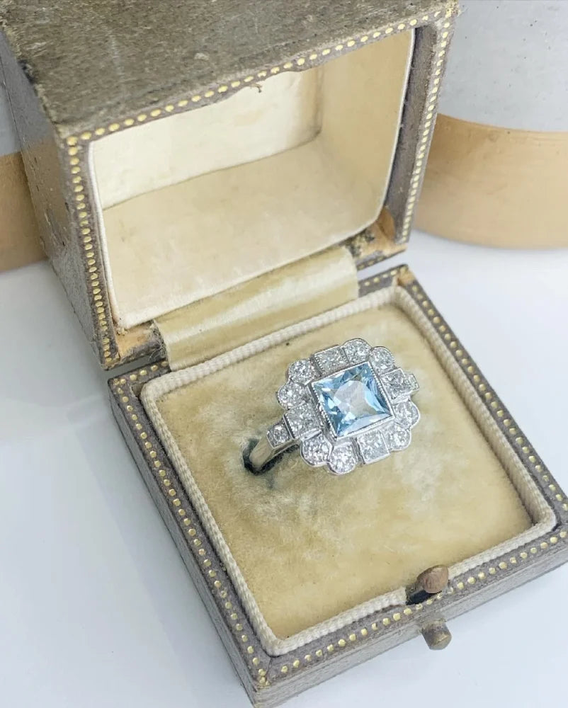 1.5 Carat Aquamarine And Diamond Ring In 18 Carat White Gold