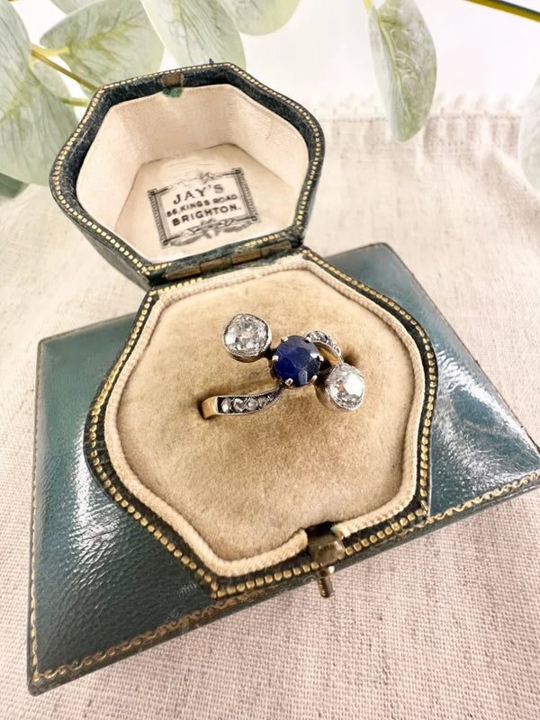 Antique Belle Époque Sapphire And Diamond Trilogy Ring In 18 Carat Yellow Gold