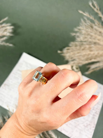 Vintage 18 Carat Gold Aquamarine And Peridot Cocktail Ring