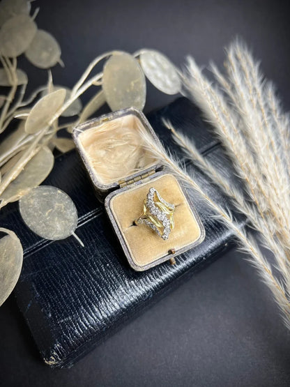 Antique Art Nouveau Old Cut Diamond Ring In 18 Carat Yellow And White Gold