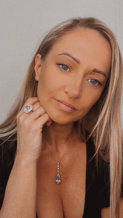 Vintage 18ct White Gold Aquamarine and Diamond Tiered Dress Ring