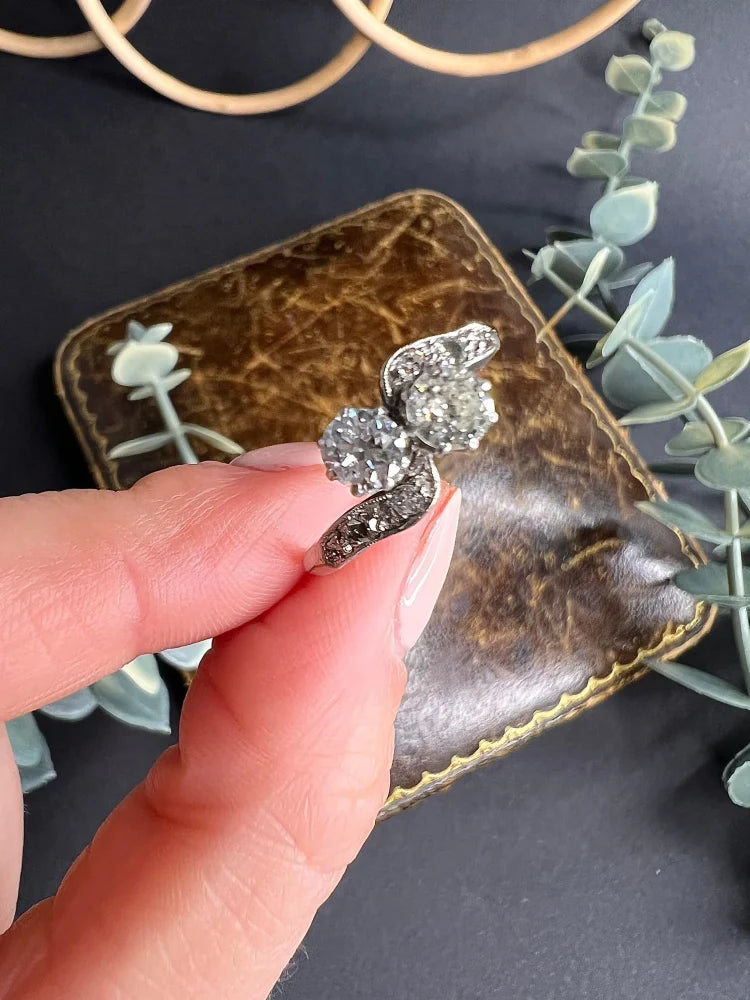 Antique Diamond Toi et Moi Crossover Engagement Ring In Platinum