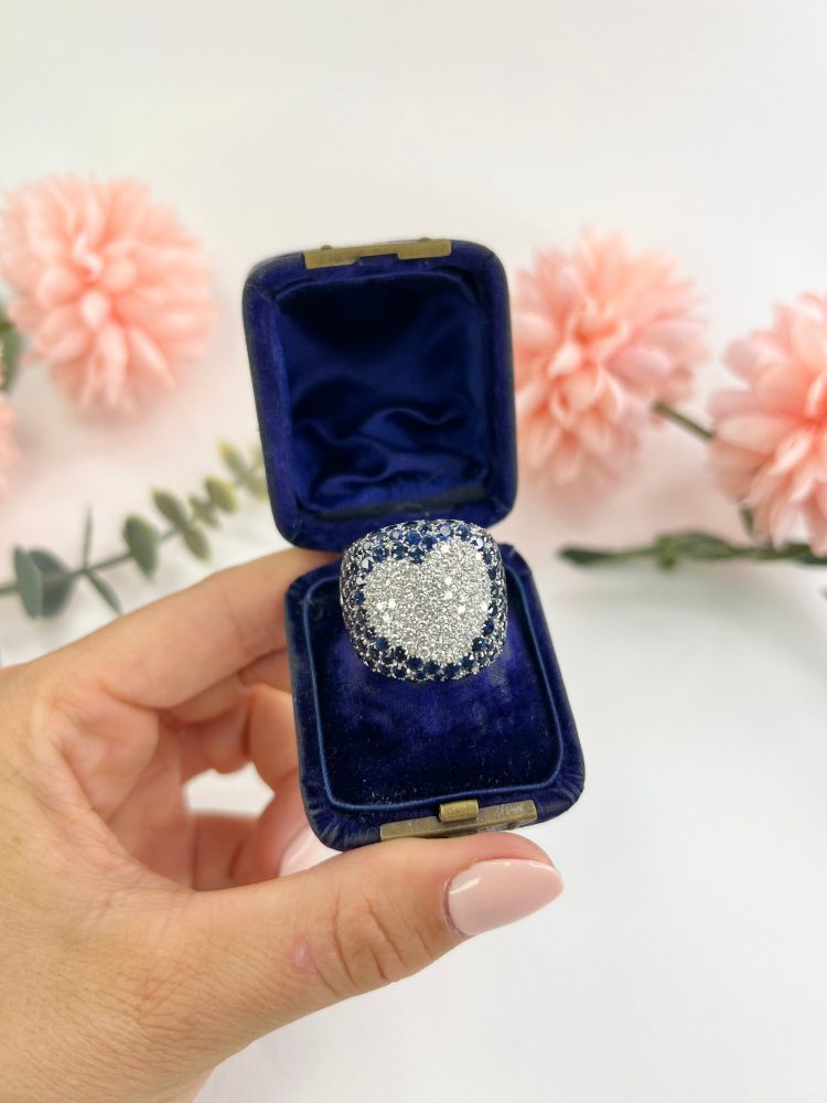 Vintage Sapphire and Diamond Heart Bombe Statement Ring