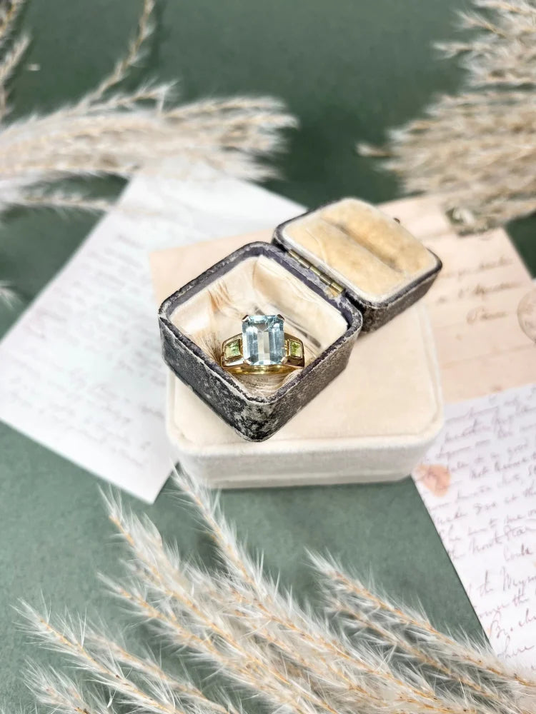 Vintage 18 Carat Gold Aquamarine And Peridot Cocktail Ring