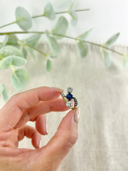 Antique Belle Époque Sapphire And Diamond Trilogy Ring In 18 Carat Yellow Gold