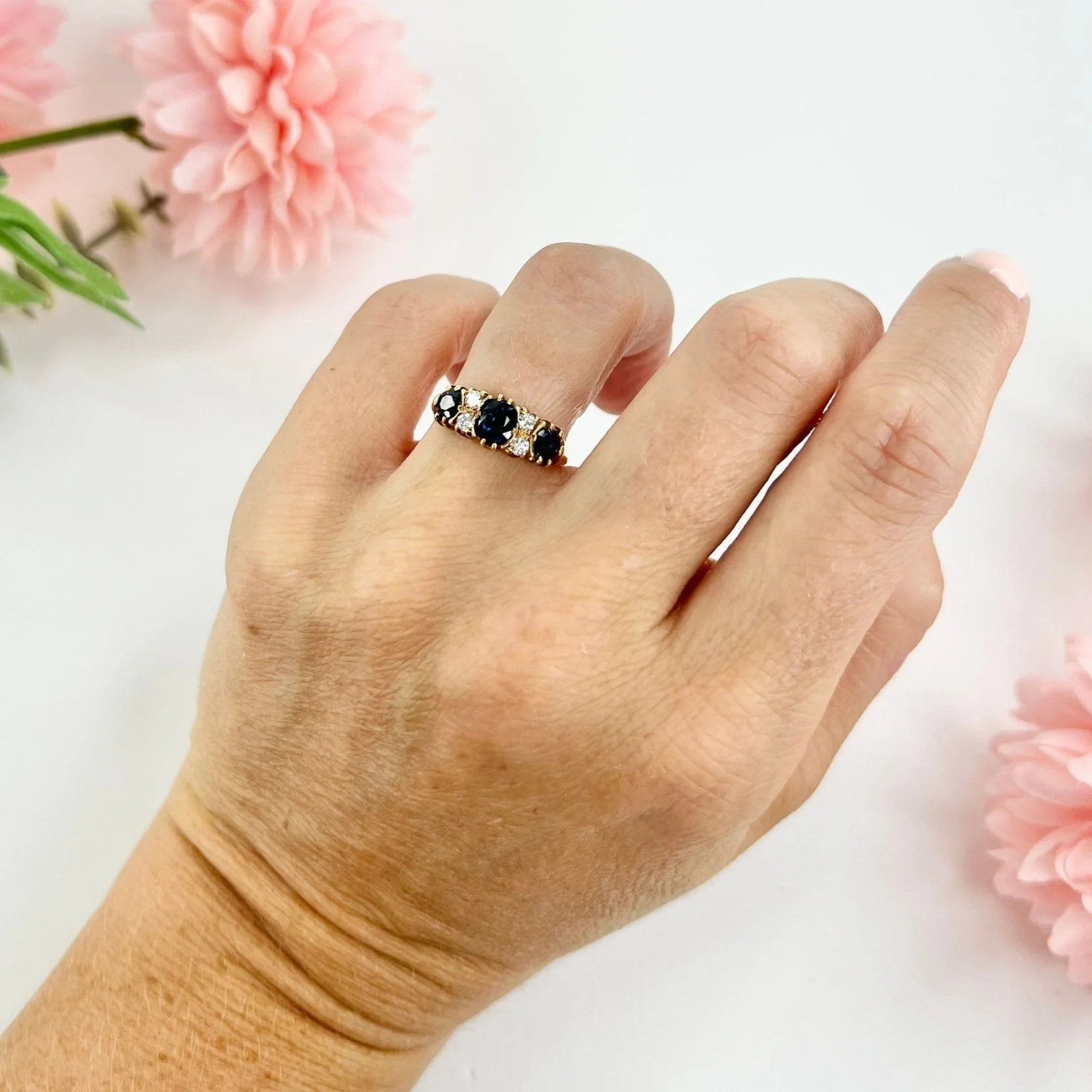 Vintage 18ct Yellow Gold, Sapphire And Diamond Seven Stone Engagement Ring