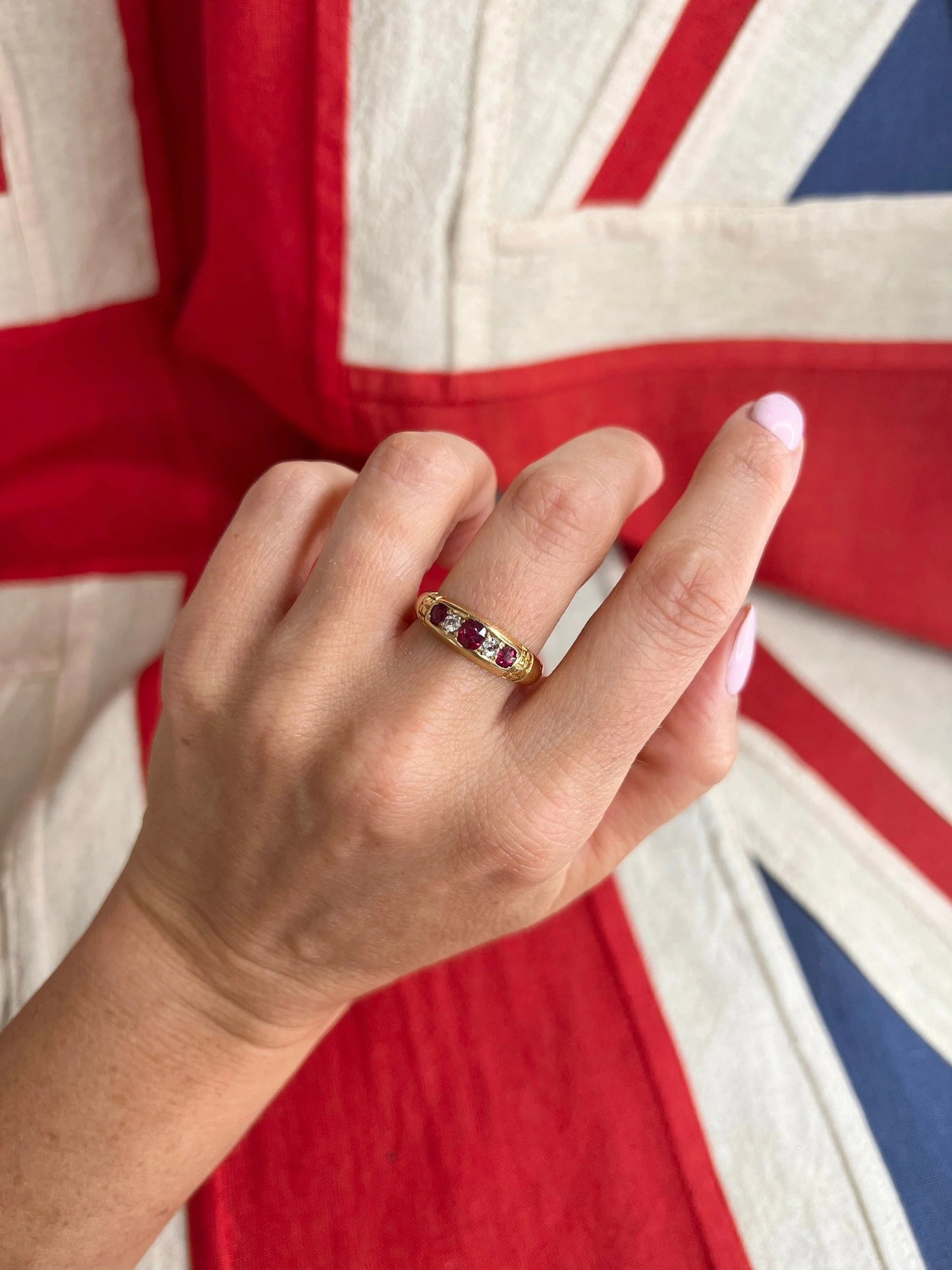 Antique 18 ct Yellow Gold Victorian Ruby And Diamond Gypsy Ring