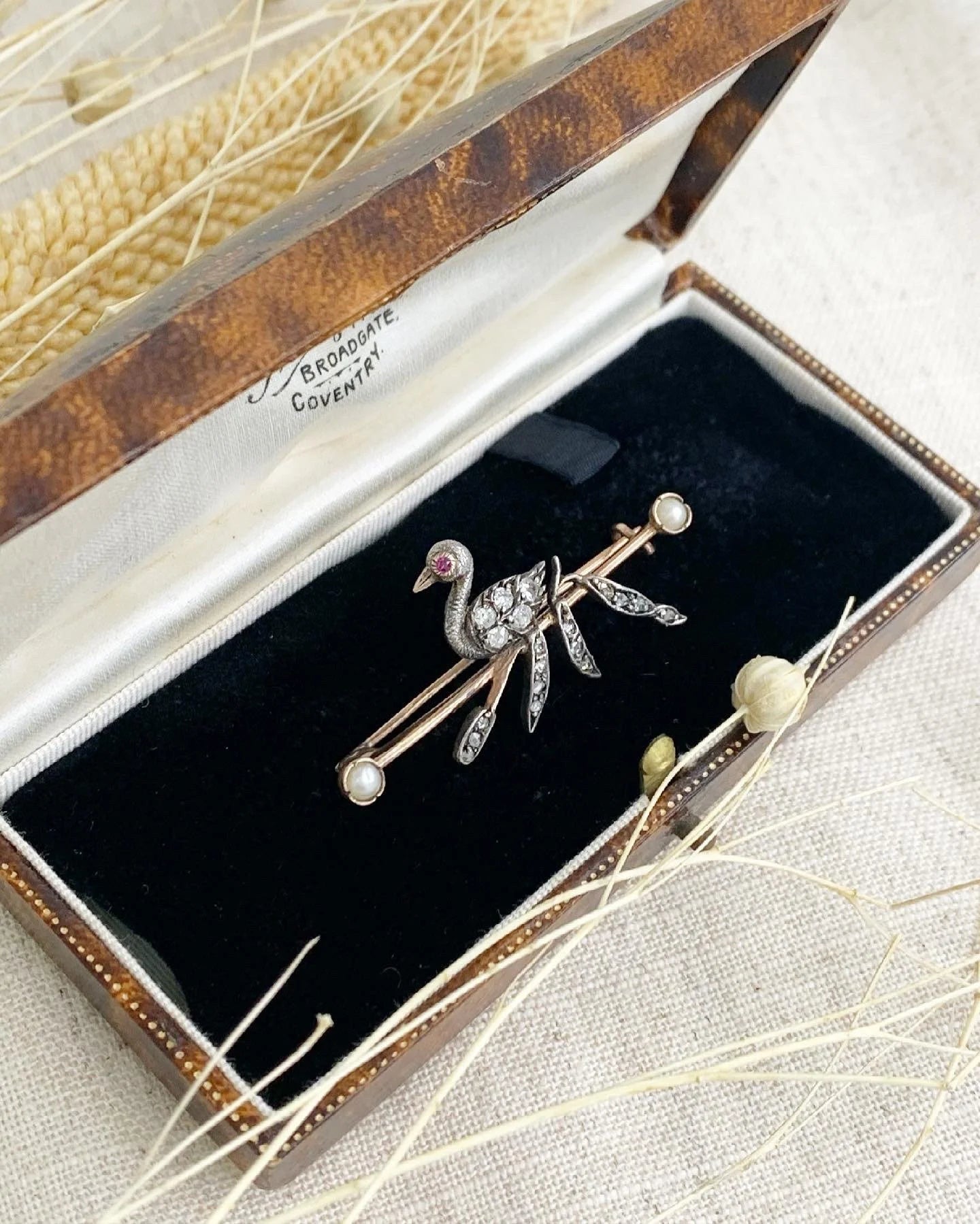 Victorian Gold, Silver, Diamond and Seed Pearl Swan Brooch, Circa 1880