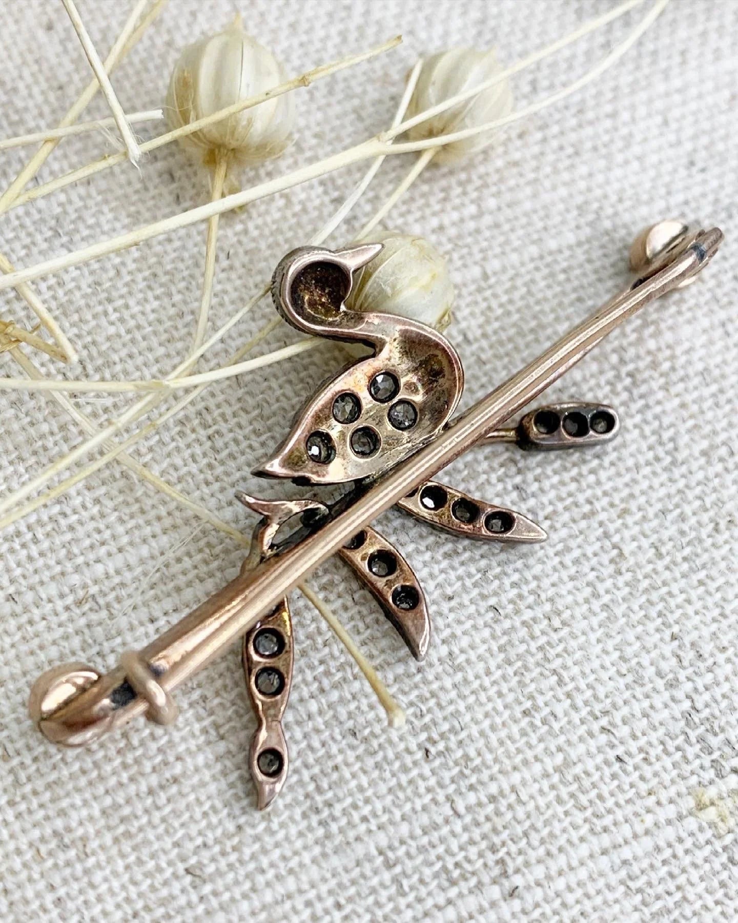 Victorian Gold, Silver, Diamond and Seed Pearl Swan Brooch, Circa 1880