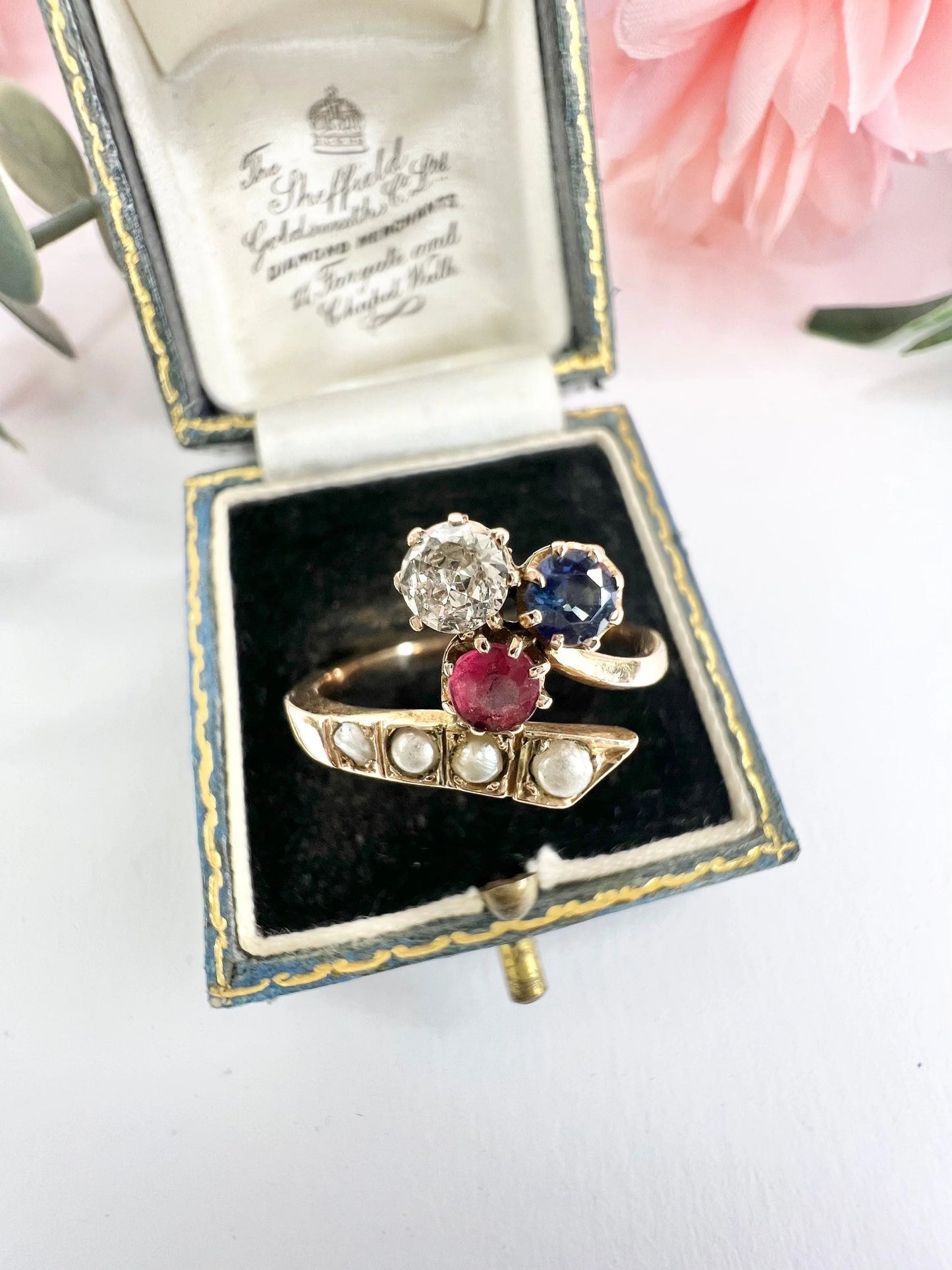 Antique 18ct Rose Gold Edwardian Clover Crossover Ring