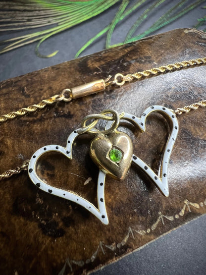 Antique 15 ct Gold Victorian Demantoid Garnet And Enamel Sweetheart Necklace