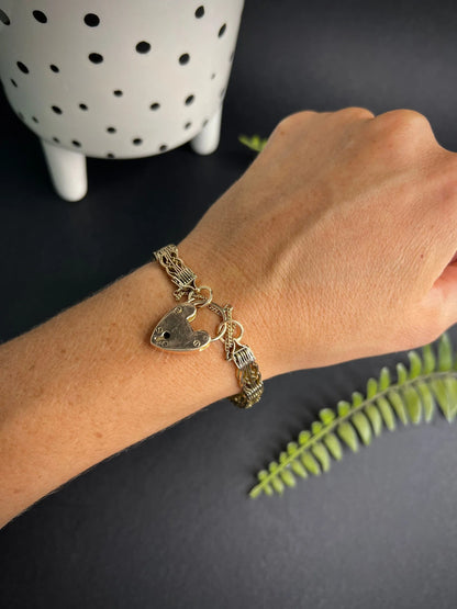 Vintage 9 Carat Rose Gold Gate Bracelet with Heart Padlock, Circa 1970