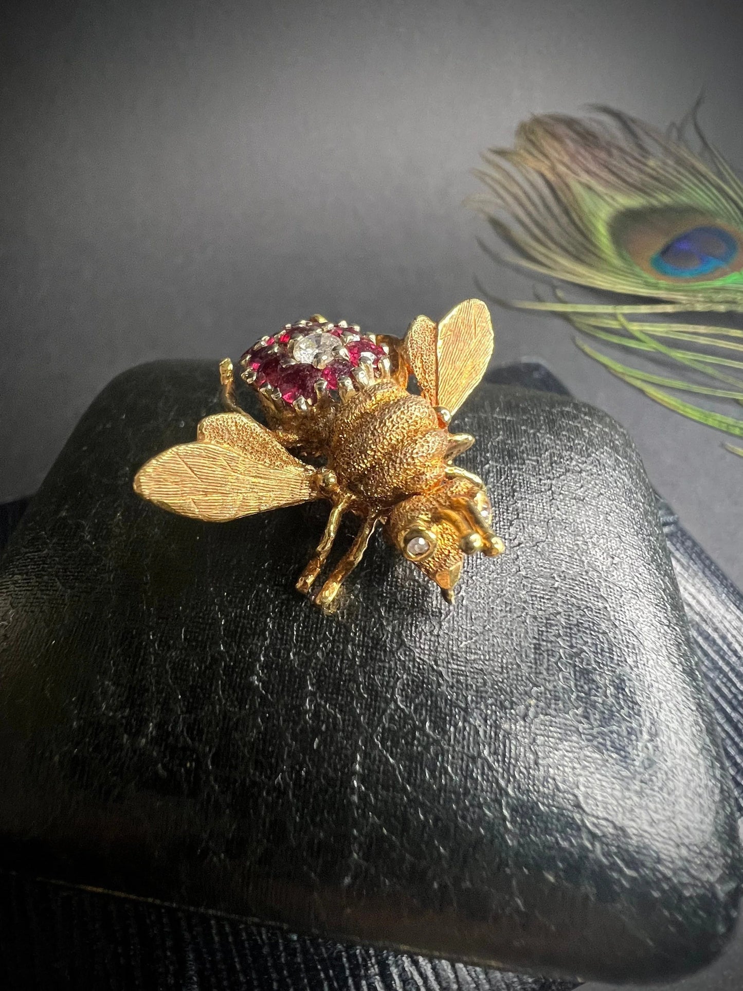 Vintage 18 Carat Gold Ruby and Diamond Bumblebee Brooch, Circa 1950