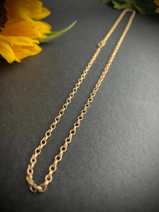 Vintage 9 ct Rose Gold, 1970's 22 3/4 Inch Oval Belcher Link Chain